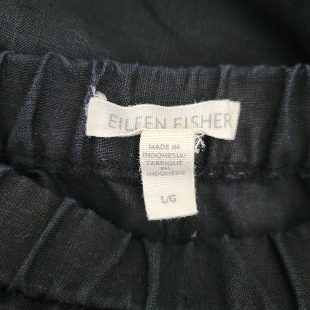 Eileen Fisher 100% Organic Linen Wide Leg Pull On Pants size L Black Minimalist - Picture 4 of 6